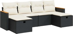 vidaXL 6 részes fekete polyrattan kerti ülőgarnitúra párnákkal