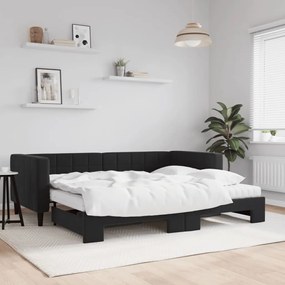 fekete kihúzható bársony heverő matracokkal 90 x 190 cm