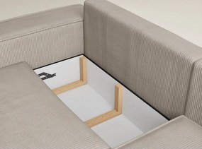 Bézs kordbársony kinyitható-tárolóhelyes sarokkanapé (jobb oldali-L alakú) Tonga – Maison de Rêve