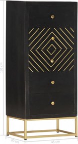 fekete és aranyszínű tömör mangófa fiókos szekrény 45x30x105 cm