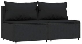 3 részes fekete polyrattan kerti ülőgarnitúra párnákkal