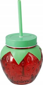 Befőttes üveg italos pohár szívószállal eper 750ml 1db