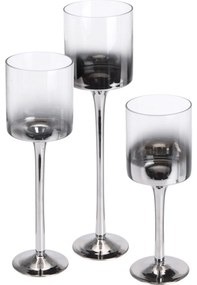 Home&styling gyertyatartó szett, 3 db,szürkés-ezüstös üveg