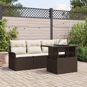 5 darabos Kert Sofa Készlet Párnákkal Barna Poli Rattan