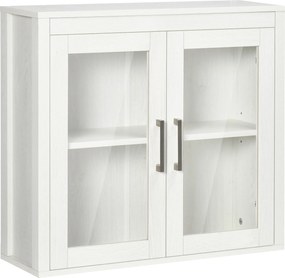 kleankin Fali Fürdőszobai Szekrény 2 Üvegajtóval és Állítható Polccal 60x19.5x54 cm Fehér | Aosom