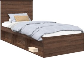 vidaXL Ágykeret fejtámlával Barna Tölgy 75 x 190 cm Tömör fenyőfa
