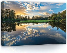 Vászonkép 60x40 Naplemente tükröződés a vízben nyugalom természet folyó fák