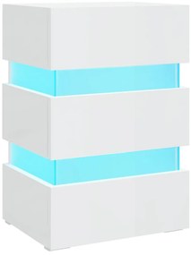 Magasfényű fehér szerelt fa LED-es éjjeliszekrény 45x35x67 cm