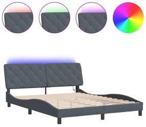 sötétszürke bársony ágykeret LED-es világítással 160 x 200 cm
