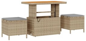 9 Darabos Kerti Sofaszett Párnákkal Bézs Poli Rattan Akác, 3 Darabos Kerti Étkező Szett Párnákkal Bézs Poli Rattan Akác