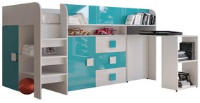 Kombinált gyerekágy 90 cm Toreno 1 (fehér + fényes fehér + fényes türkiz). 1083303