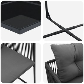 18 részes Kerti Étkező Garnitúra Párnákkal Acél és Poly Rattan