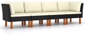 fekete 4 személyes polyrattan kerti kanapé párnákkal