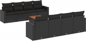 vidaXL 9 részes fekete polyrattan kerti ülőgarnitúra párnákkal