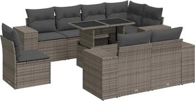 vidaXL 9 részes szürke polyrattan kerti ülőgarnitúra párnákkal