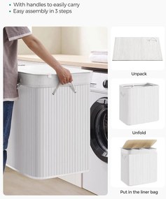 Bambusz kosár szennyestartó 3 rekeszes 3x50L, fehér