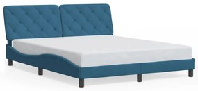 kék bársony ágykeret LED-ekkel matrac nélkül 160 x 200 cm