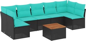 vidaXL 8 részes fekete polyrattan kerti ülőgarnitúra párnával