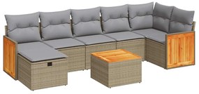 vidaXL 8 részes bézs polyrattan kerti ülőgarnitúra párnával