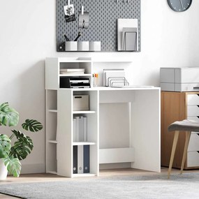Íróasztal tárolóval polcokkal Fehér 90 x 48 x 101.5 cm Faanyag