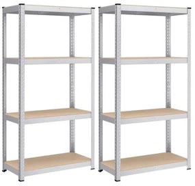 Fém tároló polcok szett(2db) 160x80x40 cm, ezüst