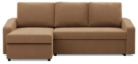 Zeus sarokkanapé, 2 ágyneműtartóval, döntött kartámasz, szövet anyag, univerzális oldal, bonell töltet, barna