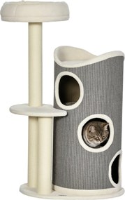 PawHut Macska Faház, 109 cm, Macska Faház Kaparó Hordóval, Mászófa, Macska Kaparó Oszlop Macska Ággyal, Macska Bútor Szizál Oszlopokkal, Fehér+Szürke
