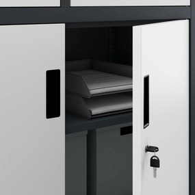 Fém iratszekrény széffel és fiókokkal FILIP II, 900 x 1850 x 400 mm, antracit-fehér