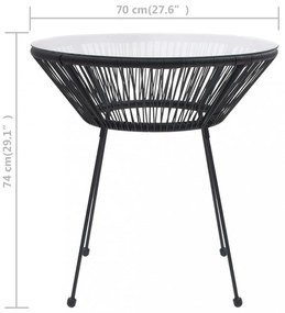 fekete rattan és üveg kerti étkezőasztal Ø70 x 74 cm