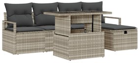 6 darabos kerti kanapé garnitúra párnákkal - Világosszürke poli rattan, 2 személyes kerti kanapé párnákkal - Szürke poli rattan