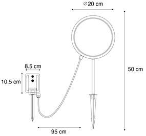Tüskés lámpa fekete 50 cm, újratölthető és napelemes LED-del, IP65 - Adalind