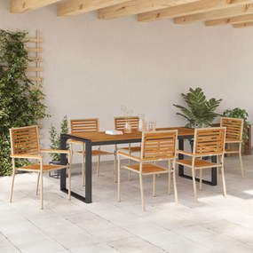 7 Darabos Kert Étkező Szett Bézs Poly Rattan Akácia, Egymásra Rakható Kerti Székek Párnákkal - 2 darabos Bézs Poly Rattan