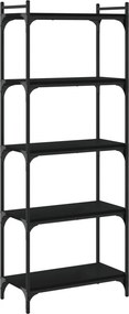vidaXL 5 szintes fekete szerelt fa könyvespolc 60 x 30 x 154 cm