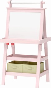 AIYAPLAY Gyermekrajzoló Állvány 3 az 1-ben, Kétoldalas Mágneses Gyermek Fekete Tábla Festő Állvány Papírtekercssel és Tároló Kosarak 59x48x118 cm Rózs