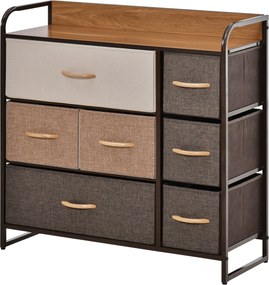 HOMCOM Textil Komód 7 Hajtható Fiókkal Fából készült Felülettel és Fém Kerettel Hálószobába, Nappaliba, 80x29x78.5 cm | Aosom
