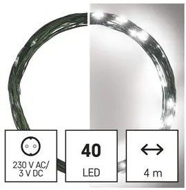 LED karácsonyi nano fényfüzér, zöld, 4 m, kültéri és beltéri, hideg fehér, időzítő