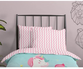 Rózsaszín-türkiz egyszemélyes pamut gyerek ágyneműhuzat 140x200 cm Sweety – Good Morning