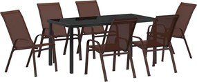 vidaXL Kert étkező szett 7 pcs Barna és fekete Porfestett acél
