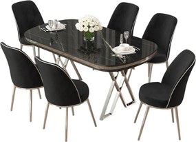 Lai étkezőgarnitúra, fekete márvány-króm, 168 cm – TR240CHR2364