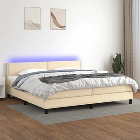 krémszínű szövet rugós és LED-es ágy matraccal 200 x 200 cm