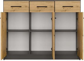 Simplo 3D3S komód 3 ajtó + 3 fiók, antracit - tölgy