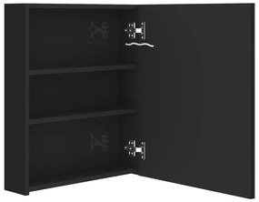 fényes fekete LED-es tükrös fürdőszobaszekrény 50 x 14 x 60 cm