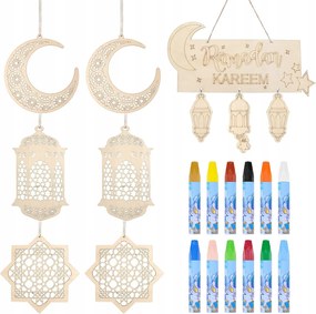 Ramadán kreatív készlet gyerekeknek Lógó fa díszek színes ceruzákkal