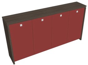 Verno közepes gardrób 248 x 46 x 130 cm, üvegajtó, antracit tölgy / piros