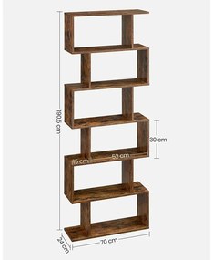 Könyvespolc, szabadon álló dekoratív tárolópolcok 70x190,5x24 cm, rusztikus barna