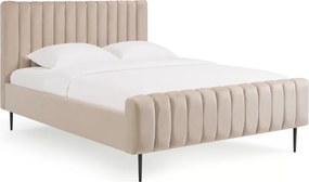 Livani kárpitozott ágy 160x200 bársony bézs Velluto 2 / fekete lábakkal