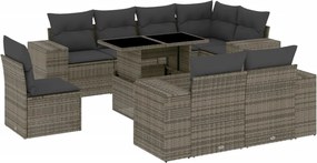 vidaXL 9 részes szürke polyrattan kerti ülőgarnitúra párnákkal