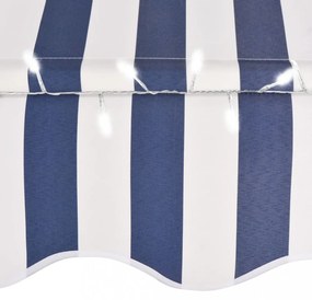 kék és fehér kézzel kihúzható LED-es napellenző 350 cm