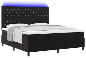 Boxspring Ágy Mattal &amp; LED Fekete 180x200 cm Bársonyos