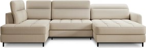 Bézs bársony kinyitható-tárolóhelyes sarokkanapé (bal oldali-U alakú) Berrto – ELTAP